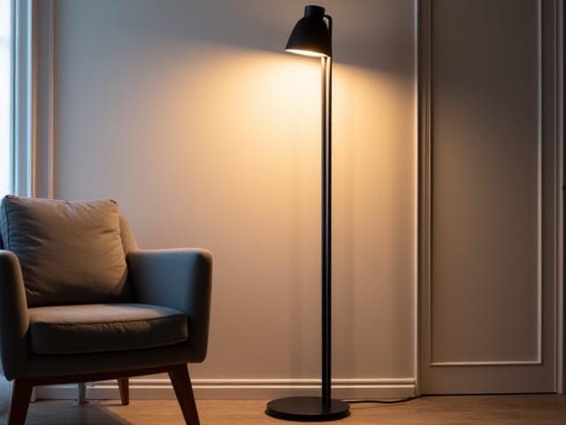 Minimalistisk gulvlampe i svart metall