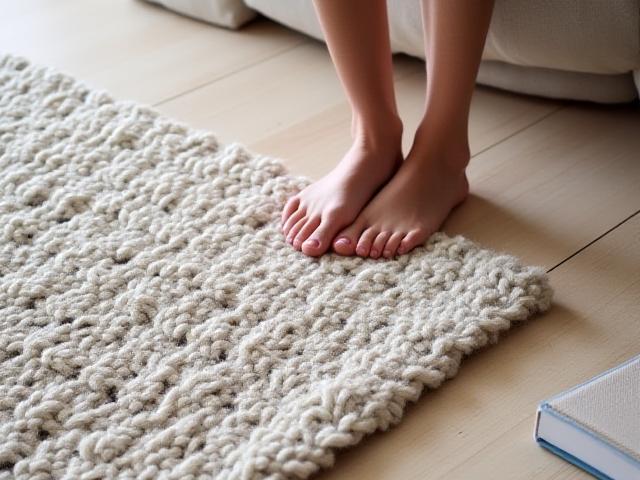 Håndvevd ullteppe i naturlig farge