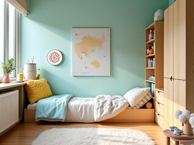 Lekent og funksjonelt barnerom designet med skandinavisk estetikk i Vinderen, av Anis Interiør.